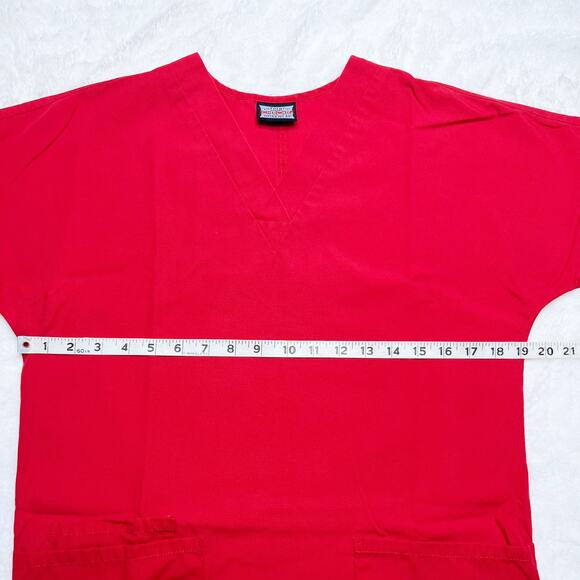 CHEROKEE Workwear Red Scrub V-neck Uniform Top Front Pockets - Picture 3 of 7